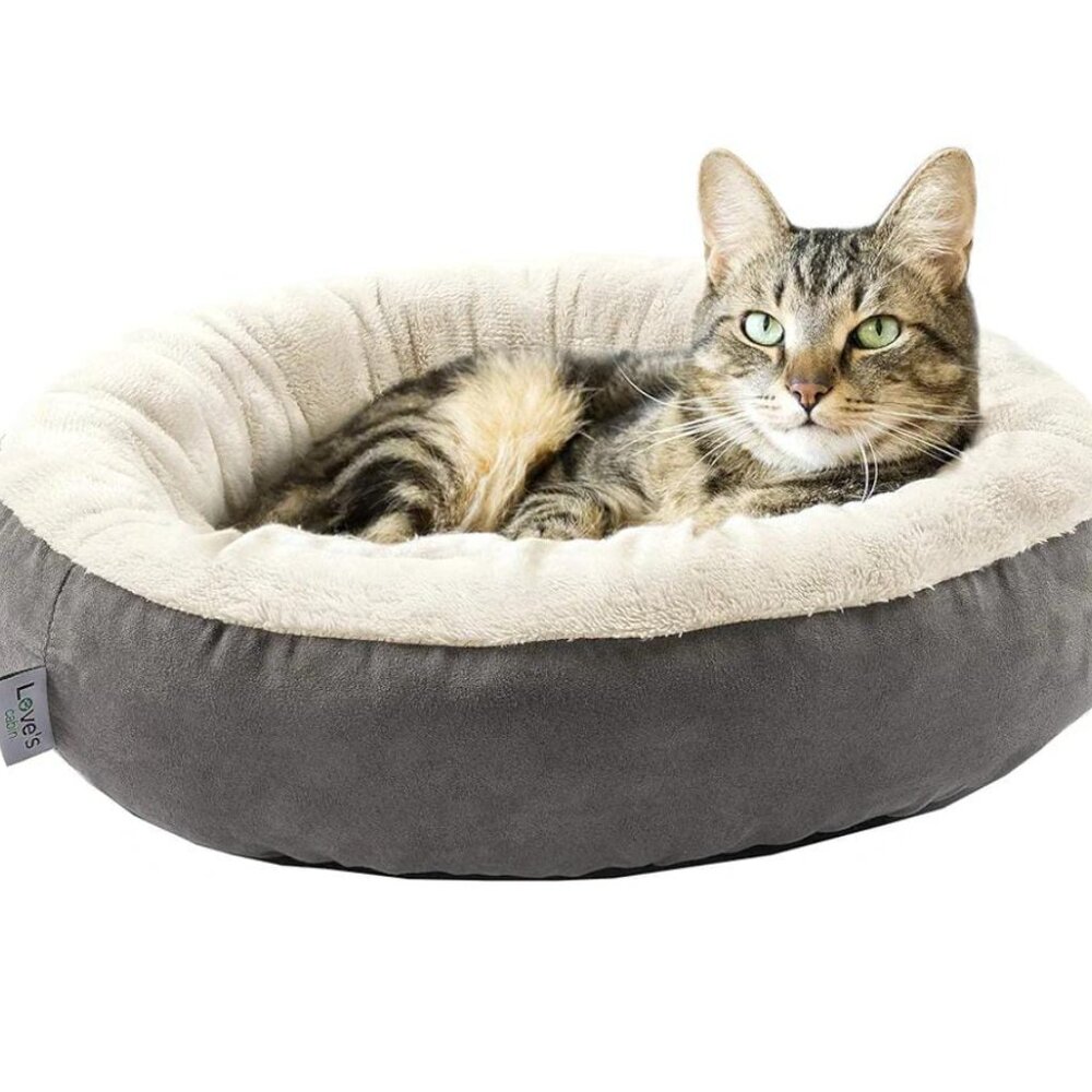 "LOVE'S" GREY ROUND BED WITH NON SLIP AND WATERPROOF BASE CAT DOG BED NEW IN BAG